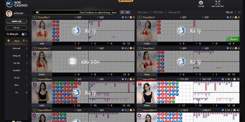 Giao diện của sòng bài WM đơn giản và dễ tương tác