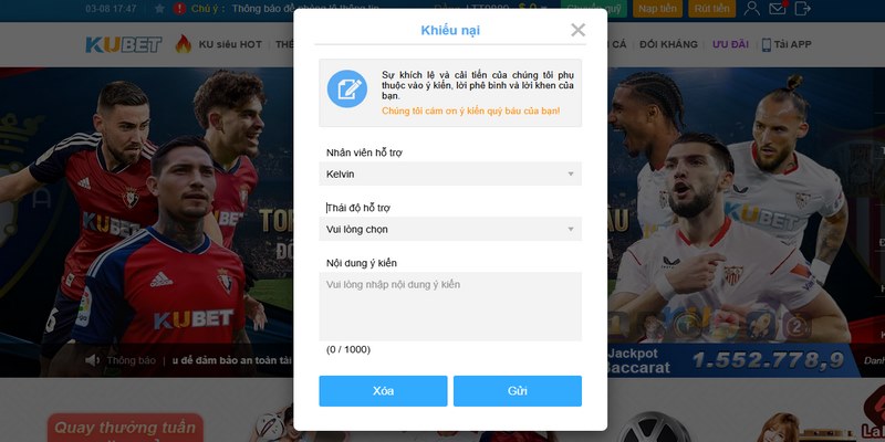 Khiếu nại với bộ phận CSKH KUBET