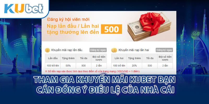 Tham gia khuyến mãi Kubet bạn cần đồng ý điều lệ của nhà cái